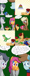 Size: 1600x4000 | Tagged: safe, artist:jake heritagu, imported from derpibooru, chip mint, nightmare moon, rain catcher, rumble, scootaloo, oc, oc:lightning blitz, oc:sandy hooves, dinosaur, earth pony, pegasus, pony, comic:ask motherly scootaloo, baby, baby pony, building blocks, christmas sweater, clothes, colt, comic, dialogue, female, footed sleeper, hairpin, item get, male, mare, mother and son, motherly scootaloo, offspring, older, older rumble, older scootaloo, pajamas, parent:rain catcher, parent:scootaloo, parents:catcherloo, plushie, present, scarf, shirt, speech bubble, sweater, sweatshirt, toy, toy train