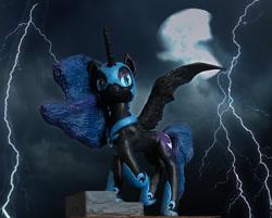 Size: 702x565 | Tagged: safe, artist:ubrosis, imported from derpibooru, nightmare moon, alicorn, pony, female, lightning, mare, moon, sculpture, solo, traditional art