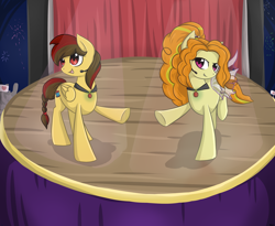 Size: 2720x2234 | Tagged: safe, artist:violentdreamsofmine, imported from derpibooru, adagio dazzle, oc, oc:needle, pegasus, pony, female, high res, mare, stage