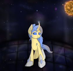 Size: 2800x2729 | Tagged: safe, artist:violentdreamsofmine, imported from derpibooru, oc, oc only, pony, robot, robot pony, curved horn, high res, solo, space