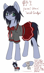 Size: 768x1280 | Tagged: safe, artist:whitenoiseghost, imported from derpibooru, oc, oc only, oc:yasei urami, bandage, reference sheet, sailor uniform