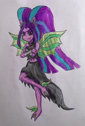 Size: 1822x2689 | Tagged: safe, artist:bozzerkazooers, imported from derpibooru, aria blaze, equestria girls, clothes, dress, eqg giants, female, solo, traditional art, wings