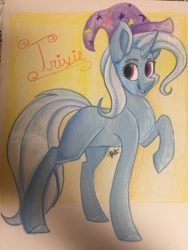 Size: 1024x1365 | Tagged: safe, artist:beashay, imported from derpibooru, trixie, pony, clothes, female, hat, raised hoof, solo, traditional art, trixie's hat