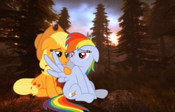 Size: 1024x655 | Tagged: safe, artist:crashie7, imported from derpibooru, applejack, rainbow dash, appledash, female, lesbian, shipping, wallpaper