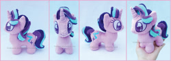 Size: 2054x742 | Tagged: safe, artist:lilmoon, imported from derpibooru, starlight glimmer, human, pony, unicorn, chibi, cute, cutie mark, female, glimmerbetes, hand, irl, irl human, mare, offscreen character, photo, plushie, solo, toy