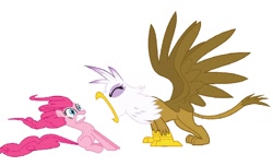 Size: 1214x736 | Tagged: safe, artist:samueljcollins1990, imported from derpibooru, gilda, pinkie pie, griffon, roar, simple background, white background