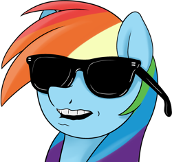 Size: 2061x1945 | Tagged: safe, artist:coinpo, imported from derpibooru, rainbow dash, bust, cool, female, simple background, solo, sunglasses, teeth, transparent background