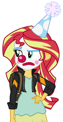 Size: 1018x1979 | Tagged: safe, artist:wesleyabram, imported from derpibooru, sunset shimmer, equestria girls, clown, clown makeup, clown nose, clownset shimmer, female, red nose, simple background, unamused, white background