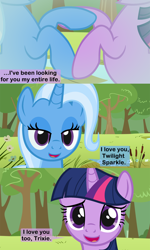 Size: 1024x1708 | Tagged: safe, artist:beavernator, imported from derpibooru, trixie, twilight sparkle, pony, unicorn, bedroom eyes, comic, cropped, female, lesbian, mare, open mouth, shipping, twixie