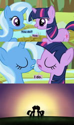 Size: 1024x1724 | Tagged: safe, artist:beavernator, imported from derpibooru, trixie, twilight sparkle, pony, unicorn, comic, cropped, eyes closed, female, kissing, lesbian, mare, open mouth, shipping, twixie