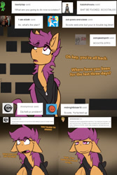 Size: 1500x2250 | Tagged: safe, artist:conmanwolf, imported from derpibooru, scootaloo, pegasus, pony, ask factory scootaloo, fanfic:rainbow factory, clothes, comic, factory scootaloo, vulgar