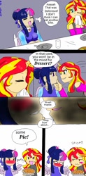 Size: 628x1280 | Tagged: safe, artist:fallenangel5414, imported from derpibooru, sunset shimmer, twilight sparkle, human, female, food, horned humanization, humanized, lesbian, pie, pomf, shipping, spread wings, sunsetsparkle, wingboner, winged humanization, wings