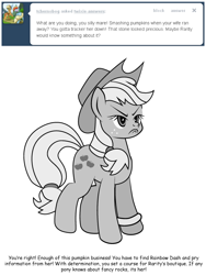 Size: 600x800 | Tagged: safe, artist:dekomaru, imported from derpibooru, applejack, pony, tumblr:ask twixie, applestuck, ask, female, grayscale, implied appledash, implied lesbian, implied shipping, monochrome, solo, tumblr