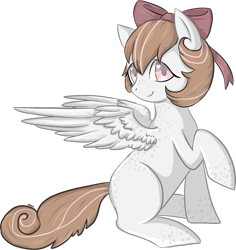 Size: 1024x1084 | Tagged: safe, artist:violentdreamsofmine, imported from derpibooru, oc, oc only, pegasus, pony, bow, female, hair bow, mare, raised hoof, simple background, sitting, solo, transparent background