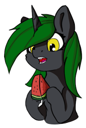 Size: 713x1052 | Tagged: safe, artist:kameomia, imported from derpibooru, oc, oc only, oc:soft spring, pony, unicorn, bust, female, food, mare, portrait, simple background, solo, transparent background, watermelon