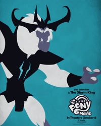 Size: 1500x1875 | Tagged: safe, imported from derpibooru, storm king, my little pony: the movie, blue background, liev schreiber, lineless, male, minimalist, modern art, movie poster, my little pony logo, official, poster, simple background, solo