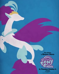 Size: 1500x1875 | Tagged: safe, imported from derpibooru, queen novo, seapony (g4), my little pony: the movie, blue background, female, lineless, minimalist, modern art, movie poster, my little pony logo, official, poster, simple background, solo, uzo aduba