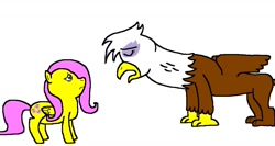 Size: 1214x648 | Tagged: safe, artist:samueljcollins1990, imported from derpibooru, fluttershy, gilda, griffon, apology, ashamed