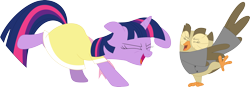 Size: 3589x1254 | Tagged: safe, artist:porygon2z, imported from derpibooru, owlowiscious, twilight sparkle, sweet and elite, birthday dress, clothes, dancing, do the sparkle, dress, simple background, transparent background