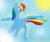 Size: 979x816 | Tagged: safe, artist:azure-quill, imported from derpibooru, rainbow dash, cloud, female, flying, glow, glowing, shading, sky, smiling, solo, sun