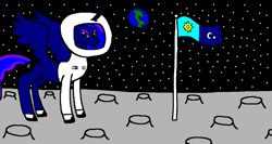 Size: 1214x648 | Tagged: safe, artist:samueljcollins1990, imported from derpibooru, princess luna, astronaut, earth, female, flag, moon, solo, space, spacesuit, stars