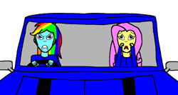 Size: 1214x648 | Tagged: safe, artist:samueljcollins1990, imported from derpibooru, fluttershy, rainbow dash, equestria girls, classic mini, the italian job