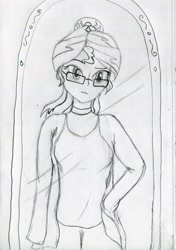 Size: 1887x2678 | Tagged: safe, artist:applety, imported from derpibooru, sunset shimmer, fanfic:shadows cast over the sunset, equestria girls, adorkable, alternate universe, cute, dork, glasses, human sunset, nerd, sunspecs shimmer