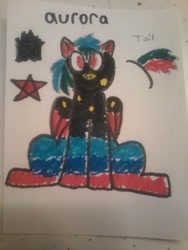 Size: 720x960 | Tagged: safe, artist:monsterofthedash, imported from derpibooru, oc, oc only, oc:aurora, pegasus, pony, cutie mark, sitting, solo, tail, traditional art