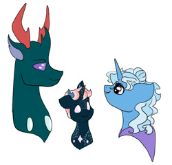 Size: 654x627 | Tagged: safe, artist:arirain, imported from derpibooru, pharynx, trixie, oc, changedling, changeling, changepony, hybrid, pony, unicorn, to change a changeling, crack shipping, eye contact, female, foal, looking at each other, male, mare, offspring, parent:pharynx, parent:trixie, parents:phartrix, phartrix, prince pharynx, shipping, stallion