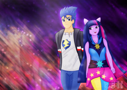 Size: 1600x1131 | Tagged: safe, artist:jotakaanimation, imported from derpibooru, flash sentry, twilight sparkle, equestria girls, rainbow rocks, battle of the bands, couple, female, flashlight, male, shipping, straight