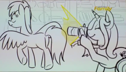 Size: 1280x738 | Tagged: safe, imported from derpibooru, screencap, crackle cosette, queen chrysalis, rainbow dash, pegasus, pony, season 8, the mean 6, spoiler:s08, animatic, butt, camera, discovery family logo, disguise, disguised changeling, eyes on the prize, missing cutie mark, plot, rainbutt dash