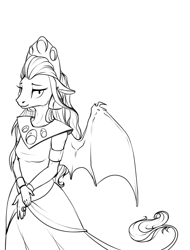 Size: 1520x2000 | Tagged: safe, artist:28gooddays, idw, imported from derpibooru, queen haydon, gargoyle, fiendship is magic, spoiler:comic, black and white, female, grayscale, looking at you, monochrome, simple background, smiling, solo, white background