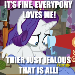 Size: 960x960 | Tagged: safe, edit, edited screencap, imported from derpibooru, screencap, rarity, fame and misfortune, denial, grammar error, image macro, meme, misspelling, rarisnap