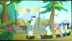 Size: 1241x700 | Tagged: safe, imported from derpibooru, screencap, cucumber seed, kettle corn, mocha berry, pipsqueak, rumble, skeedaddle, tulip swirl, earth pony, pegasus, pony, unicorn, marks and recreation, colt, female, filly, hascon, male