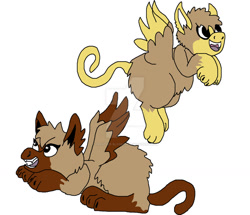 Size: 1024x880 | Tagged: safe, artist:creative-blossom, imported from derpibooru, oc, oc only, siamese cat, sphinx, alternate universe, contest, contest entry, flying, happy, male, open mouth, pounce, smiling, sphinx oc, twins, watermark
