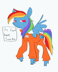 Size: 500x625 | Tagged: safe, artist:thebirbdraws, imported from derpibooru, rainbow dash, pony, clothes, prison outfit, prisoner, prisoner rd, solo