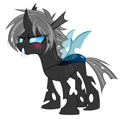 Size: 3500x3421 | Tagged: safe, artist:askbubblelee, imported from derpibooru, oc, oc only, oc:imago, changeling, blushing, changeling oc, cute, cuteling, fangs, pouting, show accurate, simple background, solo, transparent background