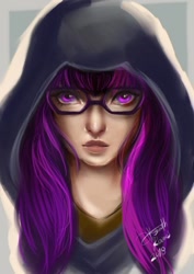 Size: 500x708 | Tagged: safe, artist:bunsogen, imported from derpibooru, twilight sparkle, human, clothes, female, glasses, hoodie, humanized, looking at you, signature, solo