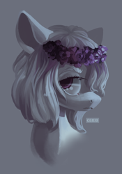 Size: 2480x3543 | Tagged: safe, artist:domidelance, imported from derpibooru, oc, oc only, bust, floral head wreath, flower, portrait, sad, solo