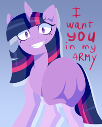 Size: 2156x2688 | Tagged: safe, artist:helemaranth, imported from derpibooru, twilight sparkle, >:), bronybait, evil grin, female, grin, i want you, join the herd, mare, misleading thumbnail, rcf community, smiling, smirk, solo, underhoof