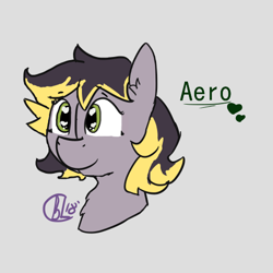 Size: 500x499 | Tagged: safe, artist:blacklightbuggo, imported from derpibooru, oc, oc only, oc:aero, pegasus, pony, bust, colt, cute, gray background, heart eyes, male, offspring, parent:derpy hooves, parent:oc:warden, parents:canon x oc, parents:warderp, simple background, solo, trap, wingding eyes