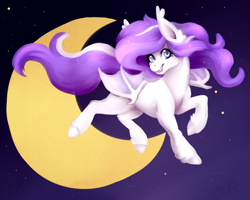 Size: 1500x1200 | Tagged: safe, artist:nightirisart, imported from derpibooru, oc, oc only, bat pony, pony, flying, moon, solo