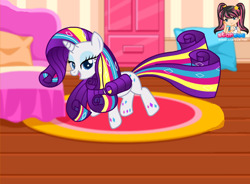 Size: 700x515 | Tagged: safe, artist:user15432, imported from derpibooru, rarity, pony, unicorn, bedroom, hasbro, rainbow hair, rainbow power, rainbow power-ified, rainbow tail, solo, starsue