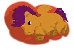 Size: 2335x1597 | Tagged: safe, artist:chiknmaekr, imported from derpibooru, scootaloo, female, frog (hoof), hooves, inkscape, looking at you, pillow, simple background, solo, transparent background, underhoof, vector, wip, young