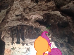 Size: 1024x765 | Tagged: safe, artist:didgereethebrony, imported from derpibooru, scootaloo, borenore caves, cave, didgeree collection, irl, mlp in australia, photo, ponies in real life, solo, stalactite