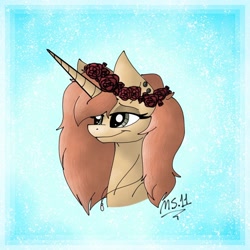 Size: 1024x1024 | Tagged: safe, artist:melonseed11, imported from derpibooru, oc, oc only, oc:floral radiance, pony, unicorn, bust, female, mare, portrait, solo