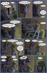 Size: 3300x5100 | Tagged: safe, artist:floofyfoxcomics, imported from derpibooru, oc, oc only, oc:peppermint mocha (pegasusjedi), oc:sunlight days, earth pony, pegasus, pony, comic:a dash of peppermint, angry, boop, bowl, comic, female, high res, mare, noseboop, yelling