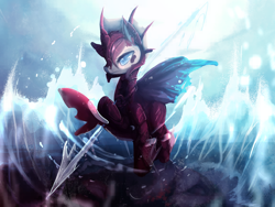 Size: 2800x2100 | Tagged: safe, artist:nutty-stardragon, imported from derpibooru, oc, oc only, oc:velvet rose, pony, sea pony, armor, badass, female, mare, solo, water