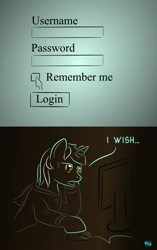 Size: 502x798 | Tagged: safe, artist:quint-t-w, imported from derpibooru, lyra heartstrings, pony, unicorn, fanfic:background pony, clothes, computer, computer mouse, female, gradient background, hoodie, monitor, remember me, sad, screen, solo