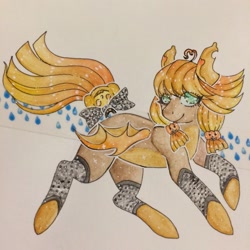 Size: 1024x1024 | Tagged: safe, artist:veincchi, imported from derpibooru, oc, oc only, bow, solo, tail bow, traditional art